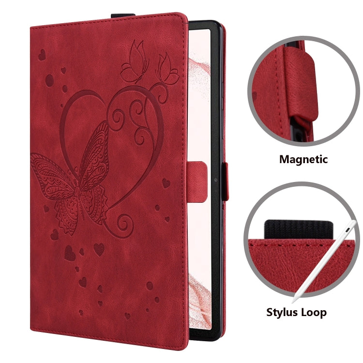 For Samsung Galaxy Tab S9 FE+ Love Butterfly Embossed Leather Tablet Case(Red) - Galaxy Tab S9 FE+ by buy2fix | Online Shopping UK | buy2fix