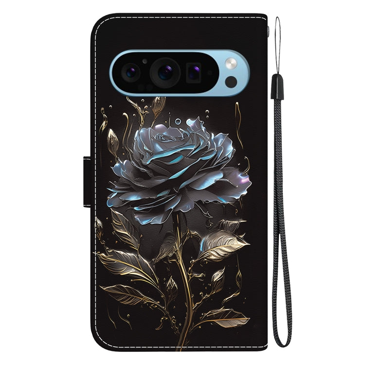 For Google Pixel 9 Pro Crystal Texture Colored Drawing Leather Phone Case(Black Rose) - Google Cases by buy2fix | Online Shopping UK | buy2fix