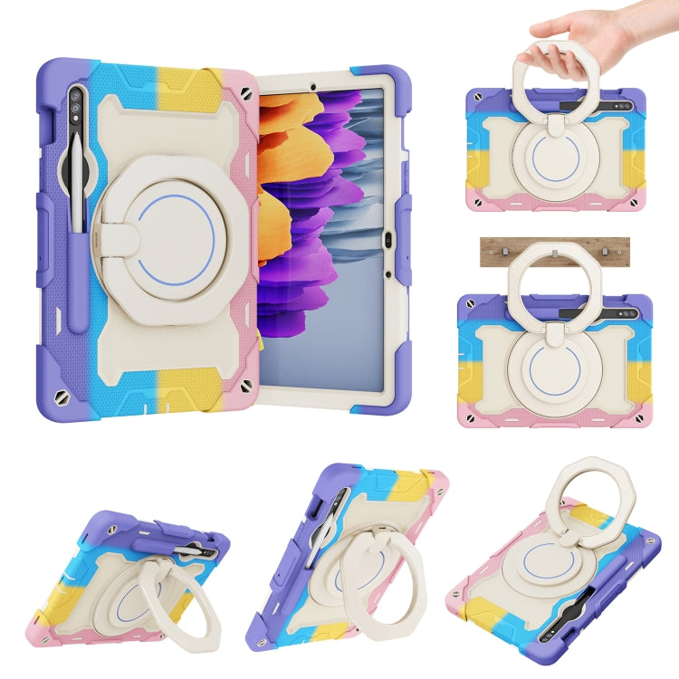 For Samsung Galaxy Tab S9 Armor Portable Rotating Ring Holder Silicone Tablet Case(Colorful Pink) - Galaxy Tab S9 Cases by buy2fix | Online Shopping UK | buy2fix