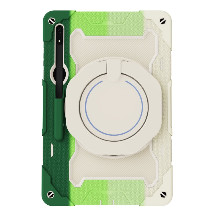 For Samsung Galaxy Tab S9 Ultra Armor Portable Rotating Ring Holder Silicone Tablet Case(Colorful Green) - Galaxy Tab S9 Ultra Cases by buy2fix | Online Shopping UK | buy2fix