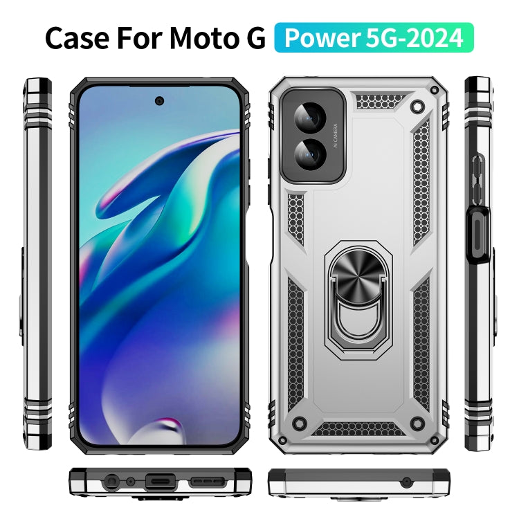 For Motorola Moto G Power 5G 2024 Shockproof TPU + PC Phone Case with Holder(Silver) - Motorola Cases by buy2fix | Online Shopping UK | buy2fix