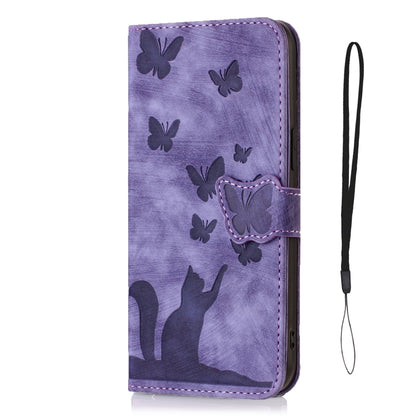 For Samsung Galaxy S22 5G Butterfly Cat Embossing Flip Leather Phone Case(Purple) - Galaxy S22 5G Cases by buy2fix | Online Shopping UK | buy2fix