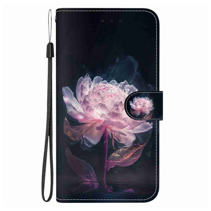 For Motorola Edge 2024 Crystal Texture Colored Drawing Leather Phone Case(Purple Peony) - Motorola Cases by buy2fix | Online Shopping UK | buy2fix