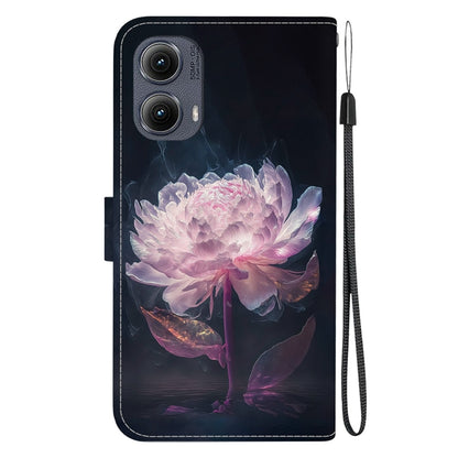 For Motorola Edge 2024 Crystal Texture Colored Drawing Leather Phone Case(Purple Peony) - Motorola Cases by buy2fix | Online Shopping UK | buy2fix