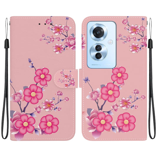 For OPPO Reno11 F Global Crystal Texture Colored Drawing Leather Phone Case(Cherry Blossoms) - Reno11 F Cases by buy2fix | Online Shopping UK | buy2fix