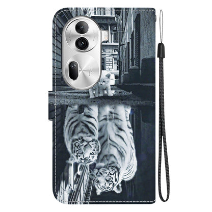 For OPPO Reno11 Pro 5G Global Crystal Texture Colored Drawing Leather Phone Case(Cat Tiger Reflection) - Reno11 Pro Cases by buy2fix | Online Shopping UK | buy2fix