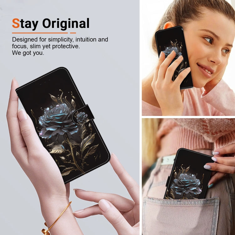 For Realme C67 4G Global Crystal Texture Colored Drawing Leather Phone Case(Black Rose) - C67 Cases by buy2fix | Online Shopping UK | buy2fix