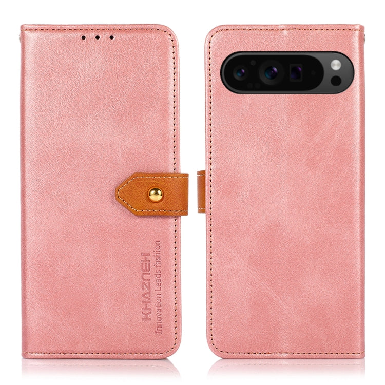 For Google Pixel 9 Pro KHAZNEH Dual-color Cowhide Texture Flip Leather Phone Case(Rose Gold) - Google Cases by buy2fix | Online Shopping UK | buy2fix