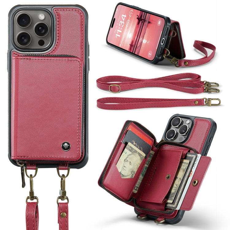 For iPhone 16 Pro JEEHOOD C22 Series Zipper Wallet Leather Phone Case with Dual Lanyard(Red) - iPhone 16 Pro Cases by JEEHOOD | Online Shopping UK | buy2fix