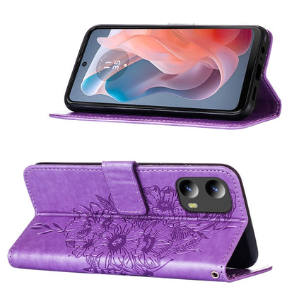 For Motorola Moto G Play 5G 2024 Embossed Butterfly Leather Phone Case(Purple) - Motorola Cases by buy2fix | Online Shopping UK | buy2fix