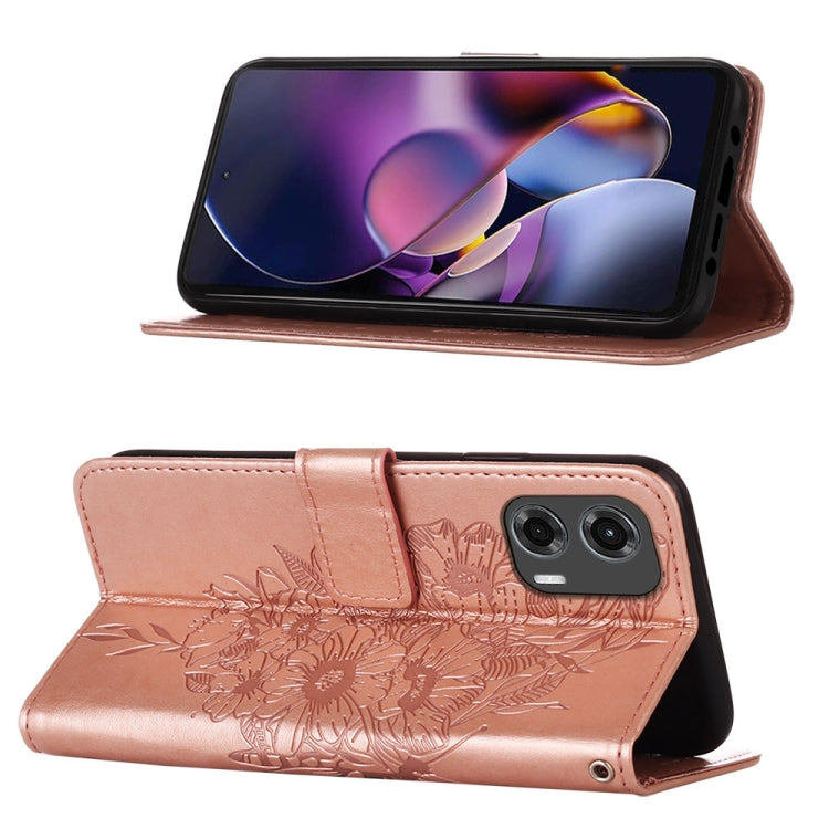 For Motorola Moto G Stylus 5G 2024 Embossed Butterfly Leather Phone Case(Rose Gold) - Motorola Cases by buy2fix | Online Shopping UK | buy2fix