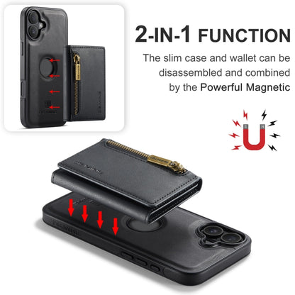 For iPhone 16 DG.MING M5 Series Zip RFID Multi Card Detachable Leather Phone Case(Black) - iPhone 16 Cases by DG.MING | Online Shopping UK | buy2fix