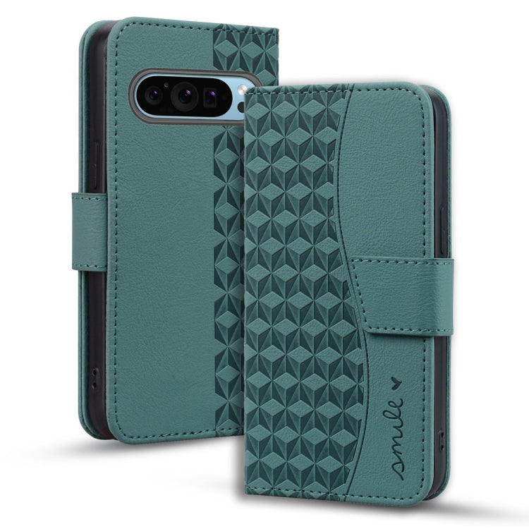 For Google Pixel 9 Pro XL Business Diamond Buckle Leather Phone Case with Lanyard(Green) - Google Cases by buy2fix | Online Shopping UK | buy2fix