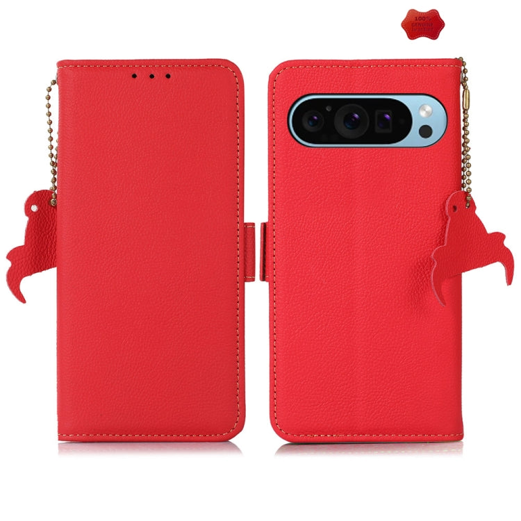 For Google Pixel 9 Side-Magnetic TJ Genuine Leather RFID Phone Case(Red) - Google Cases by buy2fix | Online Shopping UK | buy2fix