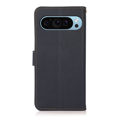 For Google Pixel 9 KHAZNEH Custer Genuine Leather RFID Phone Case(Blue) - Google Cases by buy2fix | Online Shopping UK | buy2fix