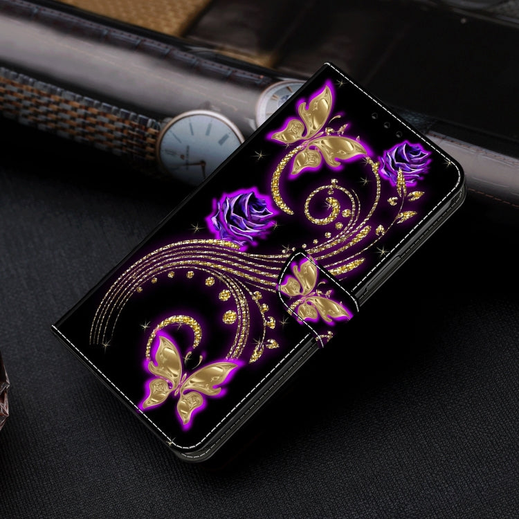 For Motorola Moto G Play 2024 Crystal 3D Shockproof Protective Leather Phone Case(Purple Flower Butterfly) - Motorola Cases by buy2fix | Online Shopping UK | buy2fix