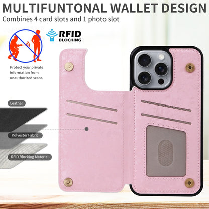 For iPhone 16 Pro Max Printed Double Buckle RFID Anti-theft Phone Case(Pastoral Rose) - iPhone 16 Pro Max Cases by buy2fix | Online Shopping UK | buy2fix