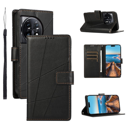 For OnePlus 11 PU Genuine Leather Texture Embossed Line Phone Case(Black) - OnePlus Cases by buy2fix | Online Shopping UK | buy2fix