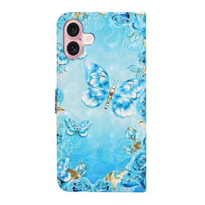 For iPhone 16 Plus Oil Embossed 3D Drawing Leather Phone Case(Blue Butterflies) - iPhone 16 Plus Cases by buy2fix | Online Shopping UK | buy2fix