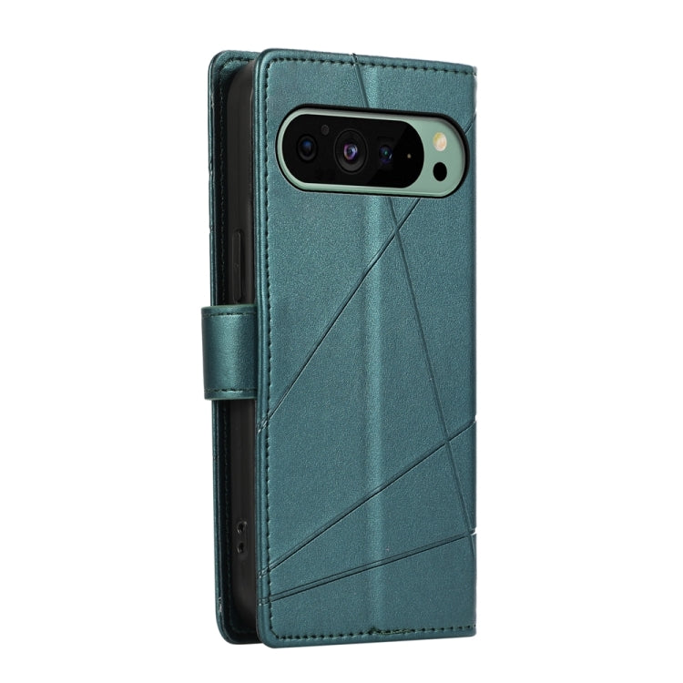 For Google Pixel 9 PU Genuine Leather Texture Embossed Line Phone Case(Green) - Google Cases by buy2fix | Online Shopping UK | buy2fix