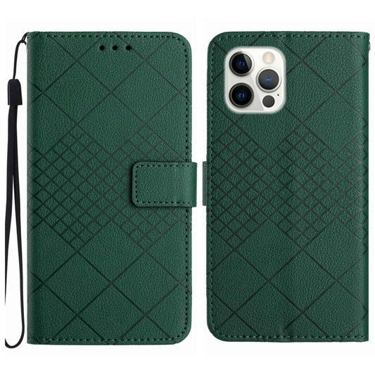 For iPhone 16 Pro Max Rhombic Grid Texture Leather Phone Case(Green) - iPhone 16 Pro Max Cases by buy2fix | Online Shopping UK | buy2fix