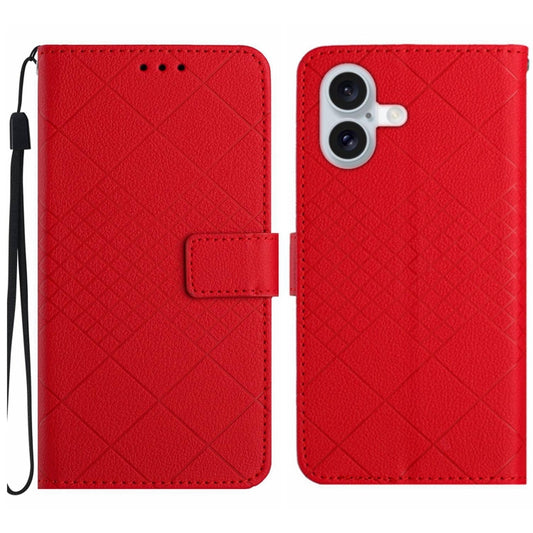 For iPhone 16 Plus Rhombic Grid Texture Leather Phone Case(Red) - iPhone 16 Plus Cases by buy2fix | Online Shopping UK | buy2fix