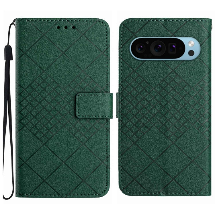 For Google Pixel 9 Pro Rhombic Grid Texture Leather Phone Case(Green) - Google Cases by buy2fix | Online Shopping UK | buy2fix