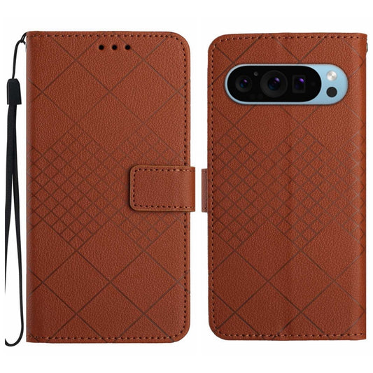 For Google Pixel 9 Pro Rhombic Grid Texture Leather Phone Case(Brown) - Google Cases by buy2fix | Online Shopping UK | buy2fix