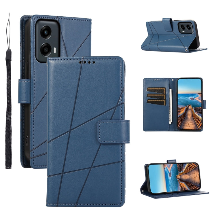 For Motorola Moto G Stylus 5G 2024 PU Genuine Leather Texture Embossed Line Phone Case(Blue) - Motorola Cases by buy2fix | Online Shopping UK | buy2fix