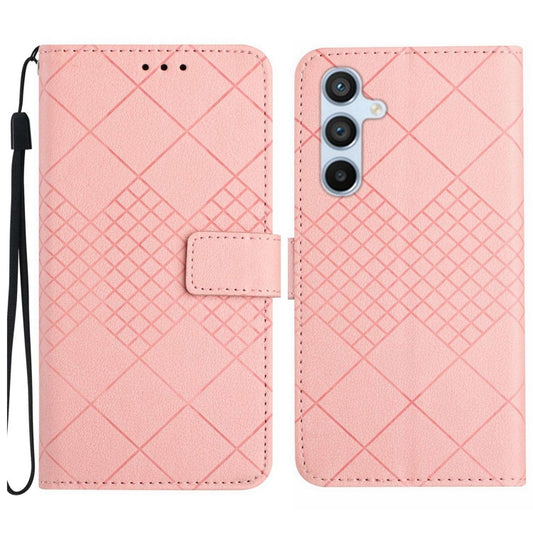 For Samsung Galaxy S24 5G Rhombic Grid Texture Leather Phone Case(Pink) - Galaxy S24 5G Cases by buy2fix | Online Shopping UK | buy2fix