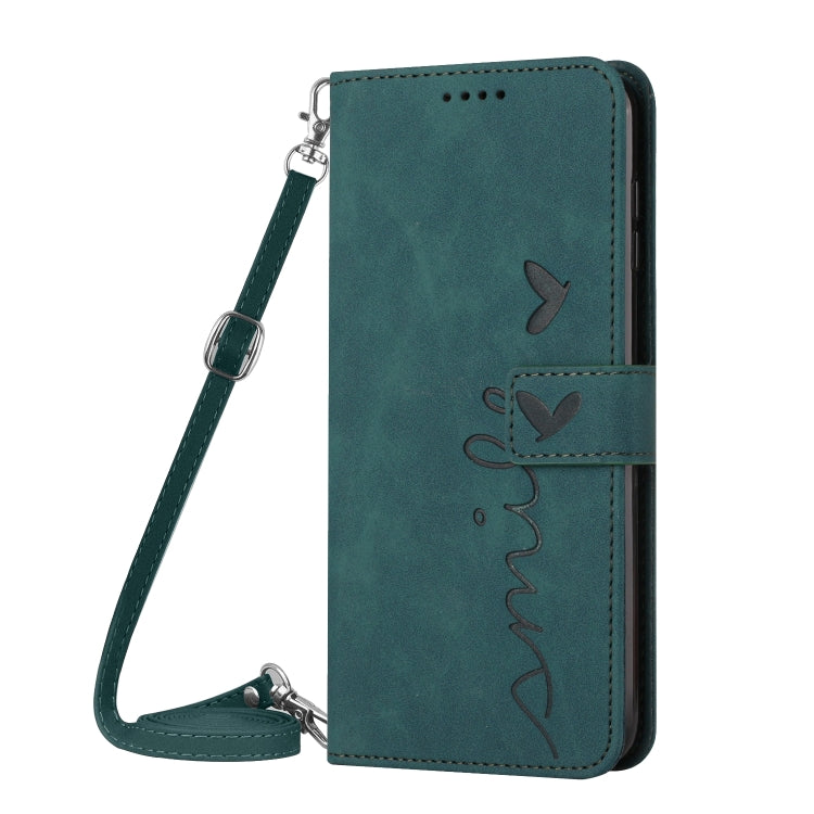 For Motorola Edge 50 Ultra Skin Feel Heart Embossed Leather Phone Case with Long Lanyard(Green) - Motorola Cases by buy2fix | Online Shopping UK | buy2fix