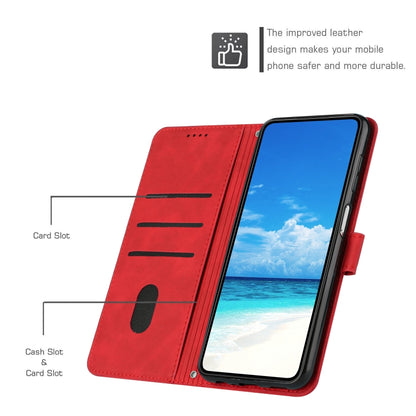 For Motorola Edge 5G 2024 Skin Feel Heart Embossed Leather Phone Case with Long Lanyard(Red) - Motorola Cases by buy2fix | Online Shopping UK | buy2fix