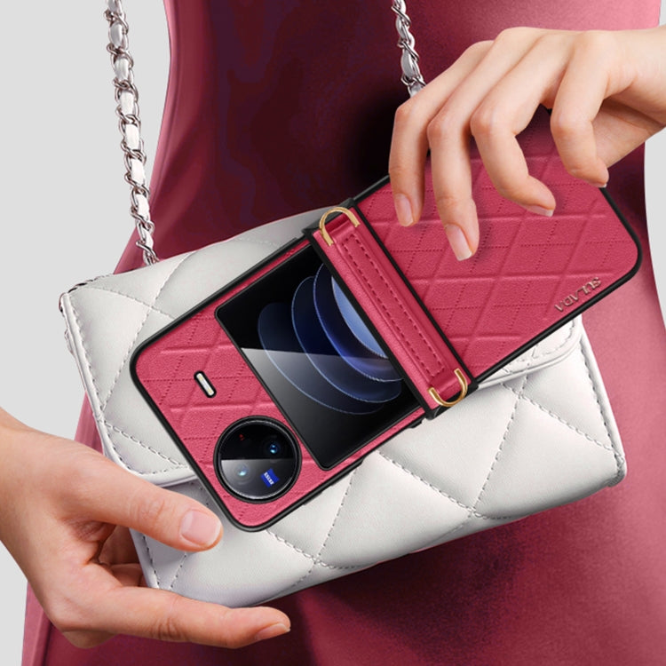 For vivo X Flip SULADA Elegant Rhombic Texture Folding Phone Case with Lanyard(White) - vivo Cases by SULADA | Online Shopping UK | buy2fix