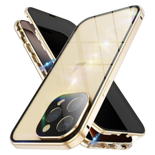 For iPhone 16 Pro Max Anti-peeping Magnetic Double-sided Tempered Glass Phone Case(Gold) - iPhone 16 Pro Max Cases by buy2fix | Online Shopping UK | buy2fix