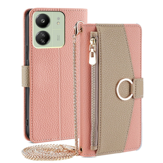 For Xiaomi Redmi 13C Crossbody Litchi Texture Leather Phone Case(Pink) - 13C Cases by buy2fix | Online Shopping UK | buy2fix