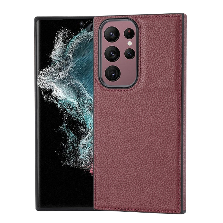 For Samsung Galaxy S22 Ultra 5G Litchi Pattern Stitched Side-mounted Phone Case(Dark Red) - Galaxy S22 Ultra 5G Cases by buy2fix | Online Shopping UK | buy2fix