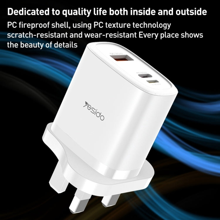 Yesido YC51 30W USB-C / Type-C + USB + 8 Pin Travel Charger with 1m Type-C to 8 Pin Cable, UK Plug(White) - USB Charger by Yesido | Online Shopping UK | buy2fix