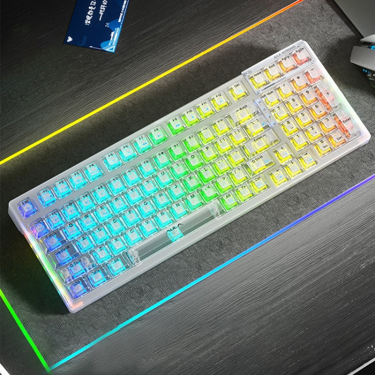 AULA F98 99-Key Wired 2.4G Bluetooth RGB Three Mode Mechanical Keyboard, Ice Soul Switch(White) - Wired Keyboard by AULA | Online Shopping UK | buy2fix