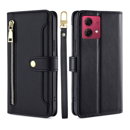 For Motorola Moto G84 5G Lite Sheep Texture Cross-body Zipper Wallet Leather Phone Case(Black) - Motorola Cases by buy2fix | Online Shopping UK | buy2fix