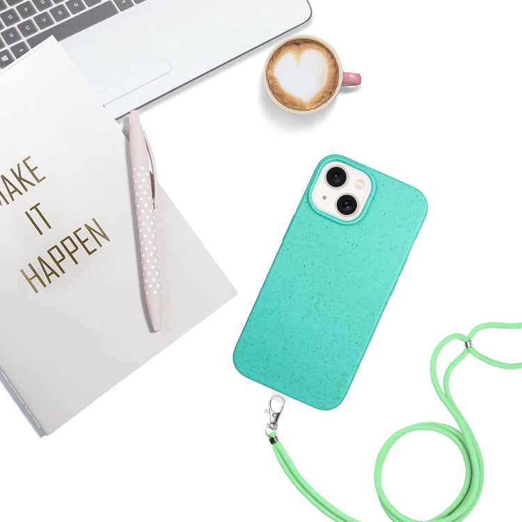 For iPhone 14 Plus Wheat MagSafe Magnetic Straw Material + TPU Phone Case with Lanyard(Green) - iPhone 14 Plus Cases by buy2fix | Online Shopping UK | buy2fix