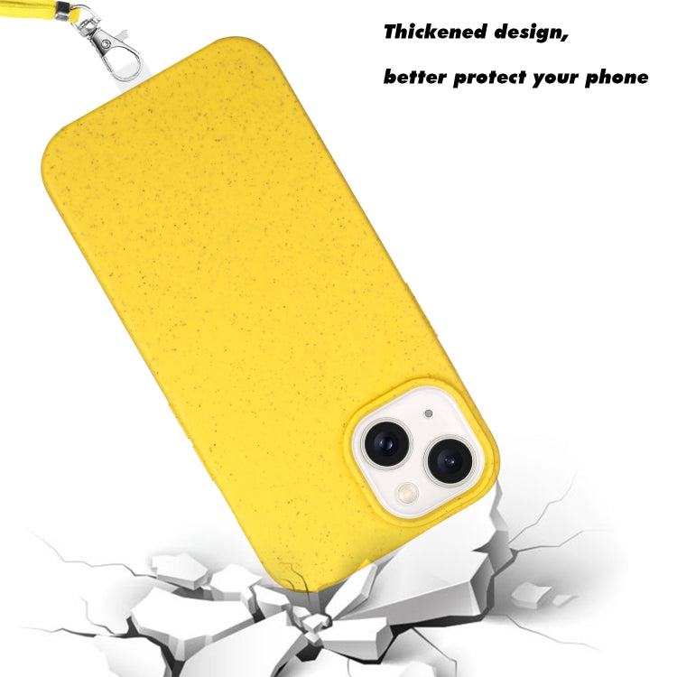 For iPhone 13 Wheat MagSafe Magnetic Straw Material + TPU Phone Case with Lanyard(Yellow) - iPhone 13 Cases by buy2fix | Online Shopping UK | buy2fix