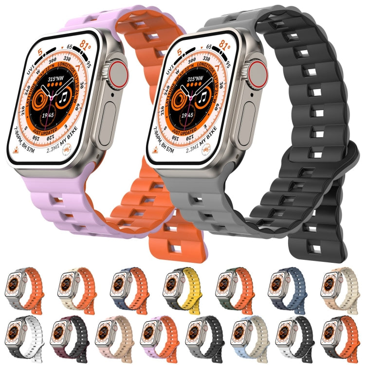 For Apple Watch SE 2023 44mm Reverse Buckle Two Color Magnetic Silicone Watch Band(Grey+Orange) - Watch Bands by buy2fix | Online Shopping UK | buy2fix