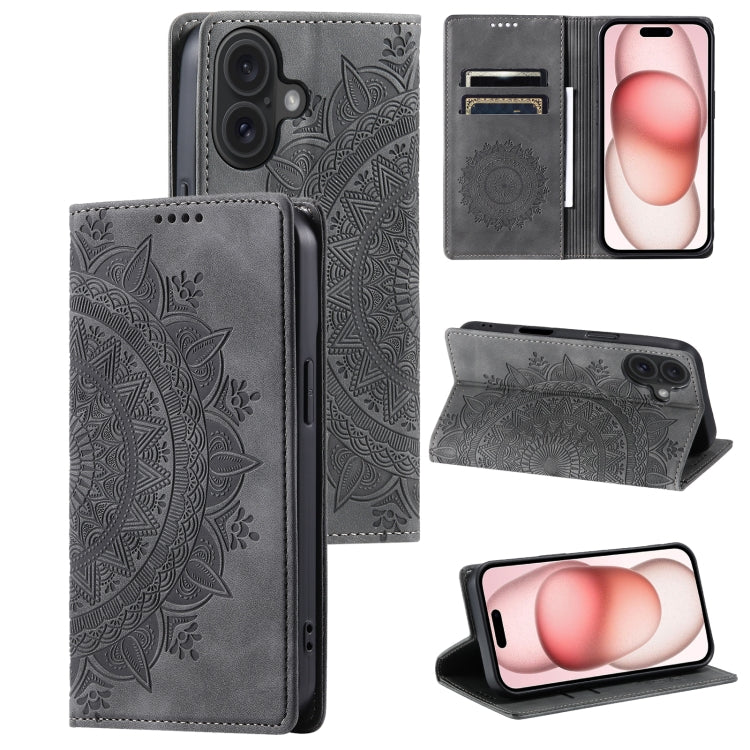 For iPhone 16 Plus Totem Embossed Magnetic Leather Phone Case(Grey) - iPhone 16 Plus Cases by buy2fix | Online Shopping UK | buy2fix