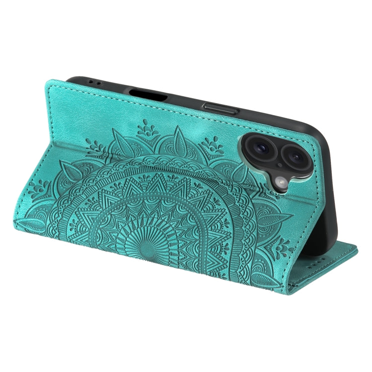 For iPhone 16 Plus Totem Embossed Magnetic Leather Phone Case(Green) - iPhone 16 Plus Cases by buy2fix | Online Shopping UK | buy2fix