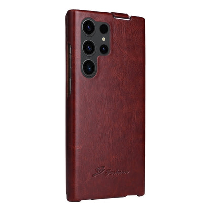 For Samsung Galaxy S24 Ultra 5G Fierre Shann 64 Texture Vertical Flip PU Leather Phone Case(Brown) - Galaxy S24 Ultra 5G Cases by FIERRE SHANN | Online Shopping UK | buy2fix