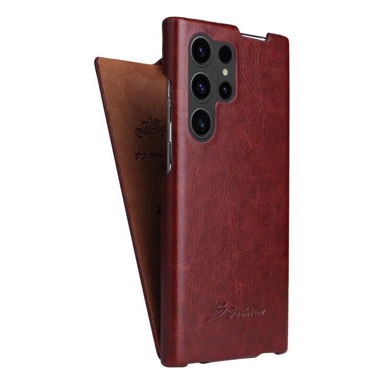 For Samsung Galaxy S24 Ultra 5G Fierre Shann 64 Texture Vertical Flip PU Leather Phone Case(Brown) - Galaxy S24 Ultra 5G Cases by FIERRE SHANN | Online Shopping UK | buy2fix