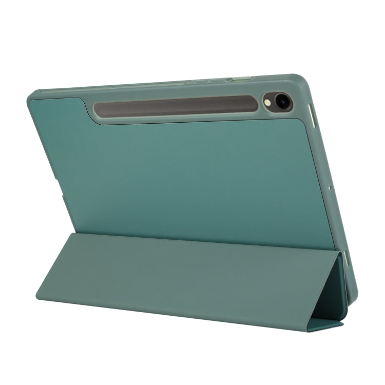 For Samsung Galaxy Tab S9 FE 3-Fold Pure Color TPU Leather Tablet Case with Pen Slot(Dark Green) - Galaxy Tab S9 FE by buy2fix | Online Shopping UK | buy2fix