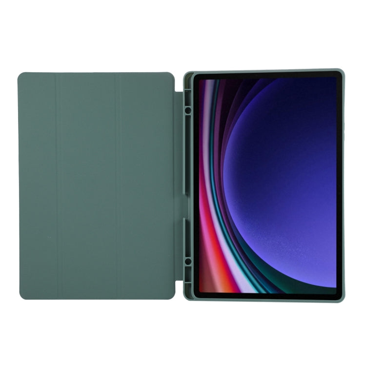 For Samsung Galaxy Tab S9+ 3-Fold Pure Color TPU Leather Tablet Case with Pen Slot(Dark Green) - Galaxy Tab S9+ Cases by buy2fix | Online Shopping UK | buy2fix