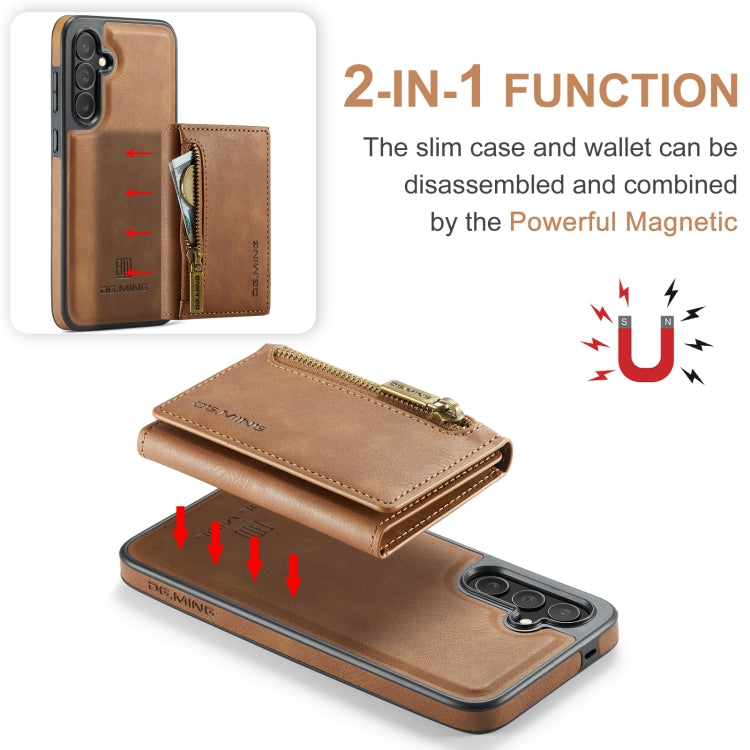 For Samsung Galaxy S24 FE 5G DG.MING M5 Series Zip RFID Multi Card Detachable Leather Phone Case(Brown) - Galaxy S24 FE 5G Cases by DG.MING | Online Shopping UK | buy2fix