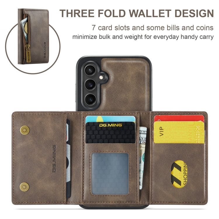 For Samsung Galaxy S24 FE 5G DG.MING M5 Series Zip RFID Multi Card Detachable Leather Phone Case(Coffee) - Galaxy S24 FE 5G Cases by DG.MING | Online Shopping UK | buy2fix